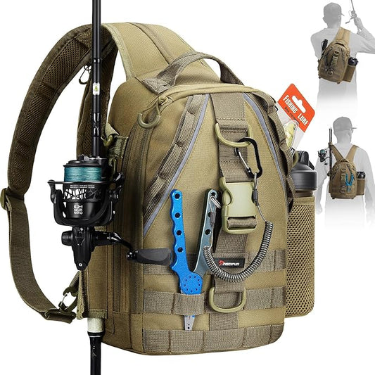 Piscifun Fishing Backpack with Rod Holder, Lightweight Sling Bag Storge Gear and Equipment