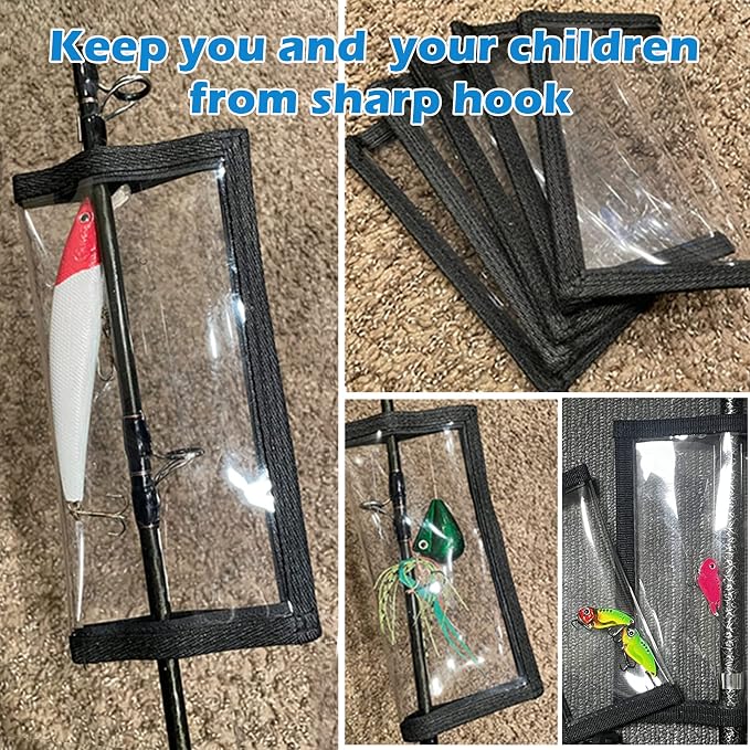 5 Pack Fishing Lure Wraps – Transparent Hook-and-Loop Covers for Crankbaits, Swimbaits, Fishing Rods & Poles