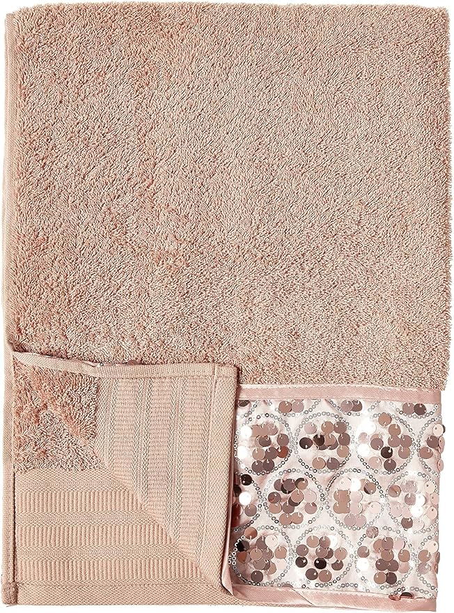 Zahari Home Sinatra Modern Bathroom Towel Set 3 Piece Towel Blush Bath Towel, Hand Towel and Wash Towel Luxury Contemporary Bling Blush Bath Towel Sets Soft Plush and Highly Absorbent