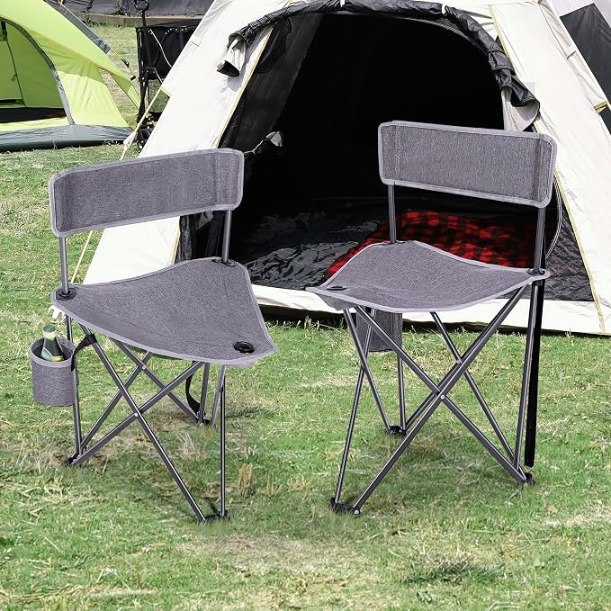 REDCAMP 2 Pack Tall Tripod Chairs for Adults, Folding Lightweight Portable Golf Chairs for Spectators, Compact 3 Legged Tripod Stools Seat with Backrest for Camping Fishing Hunting, Dark Gray