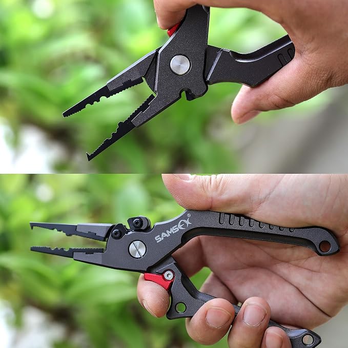 SAMSFX Aluminum Fishing Pliers Hook Remover Braid Line Cutter with Coiled Lanyard, Fly Fishing Knot Tying Tool & Retractors