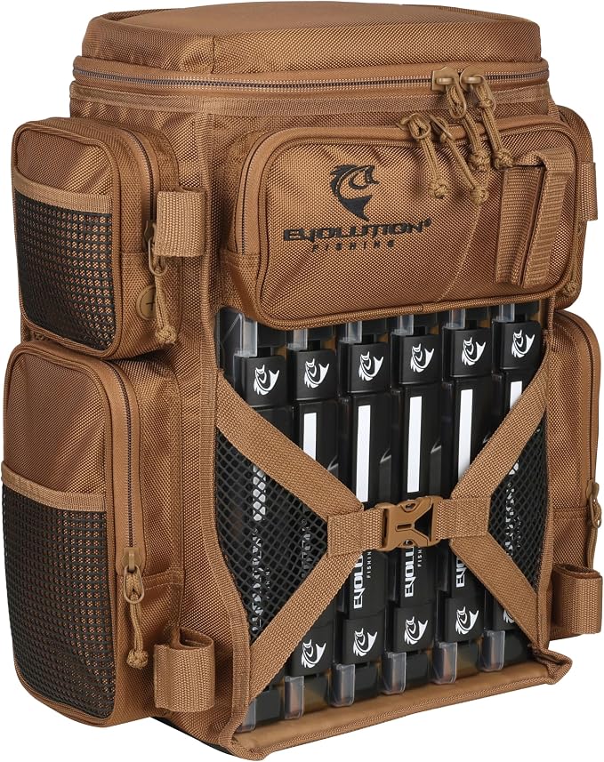 Evolution Fishing Drift Series Tackle Backpack, Outdoor Rucksack w/ 6 Fishing Tackle Trays, Heavy Duty