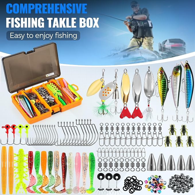 PLUSINNO Fishing Gear - Telescopic Fishing Rod and Reel Combo with Tackle Box, Collapsible Rod and Lures Box, Travel Fish Pole Starter Kit, Fishing Accessories Tackle Lure Kit Gifts for Men Bass Trout