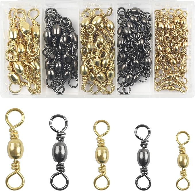 Fishing Barrel Snap Swivels, Stainless Steel Snap Swivels Fishing Tackle Rolling Barrel Swivel with Safety Snap Connector for Saltwater Freshwater