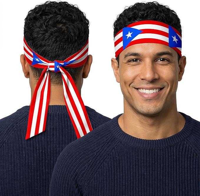 Tie Headband for Women & Men, Flag Patterned Sports Sweatband Head Wrap, Hair Bandana Accessory, 40" x 2.4"