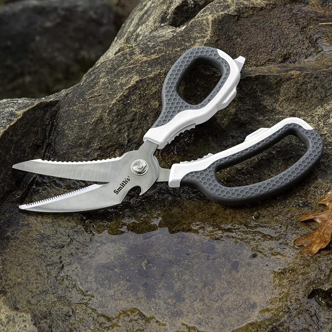 Smith’s 51247 Edge Sport Bait and Game Shears – 8-Inch - White – Fish Scaler – Stainless Steel – Bone Notch + Fin Clipper – Bottle Opener – Dishwasher Safe – Multi-Purpose Scissors