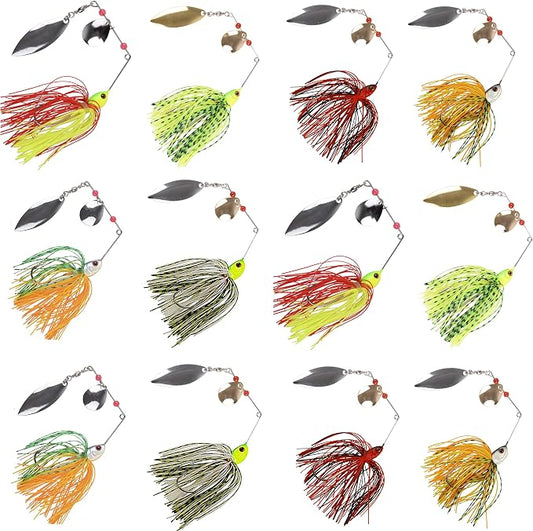 Fishing Lures Spinnerbaits,6/12pcs Bass Fishing Lures Weedless Spinner Baits Bass Lures Multicolor Buzzbaits Skirts Jigs for Bass Trout Walleye Pike Salmon Fishing