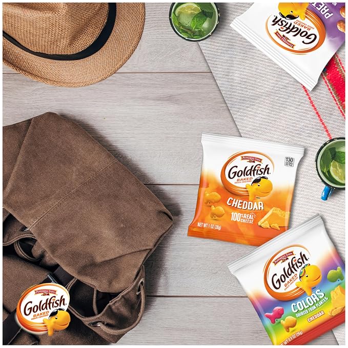 Goldfish Crackers Big Smiles Variety Pack with Cheddar, Colors, and Pretzels, Snack Packs, 30 Ct (Pack of 4)