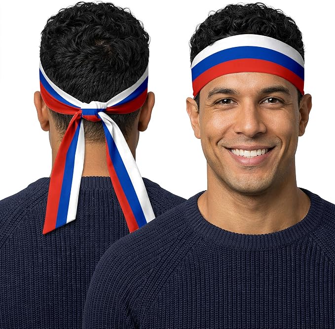 Tie Headband for Women & Men, Flag Patterned Sports Sweatband Head Wrap, Hair Bandana Accessory, 40" x 2.4"