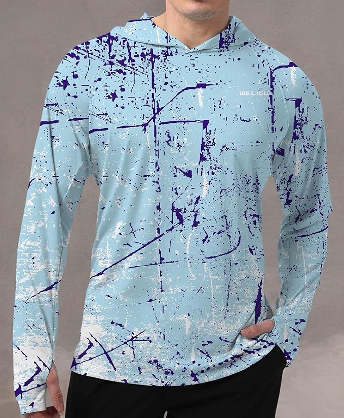 Men's UPF 50+ Sun Protection Hoodie Shirt Long Sleeve SPF Fishing Outdoor UV Hiking Lightweight Shirts