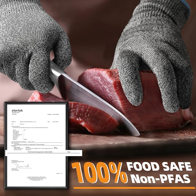 Schwer 2 Pairs ANSI A6 Cut Resistant Gloves, Food Grade Cutting Gloves for Kitchen Food Prep, Mandoline Gloves for Meat Cutting, Oyster Shucking, Knife Proof, Wood Carving, CR1401, L