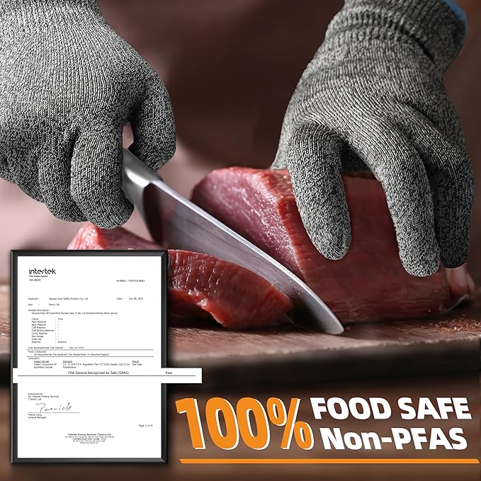 Schwer 2 Pairs ANSI A6 Cut Resistant Gloves, Food Grade Cutting Gloves for Kitchen Food Prep, Mandoline Gloves for Meat Cutting, Oyster Shucking, Knife Proof, Wood Carving, CR1401, S