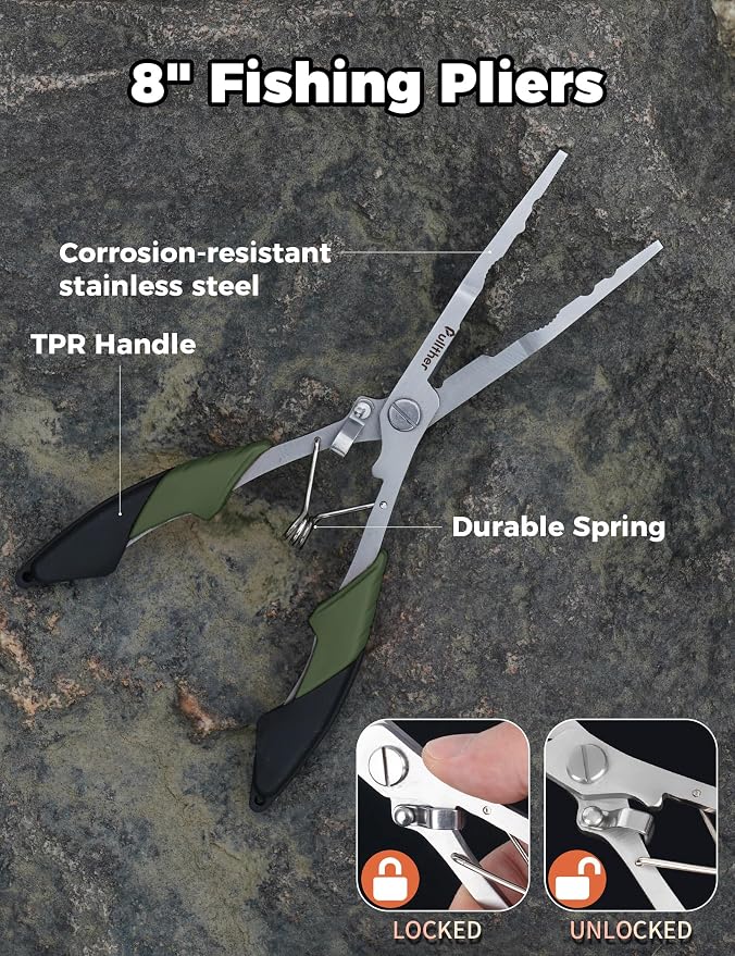 Fishing Tools Kit,Fishing Hook Remover Pliers, Fish Lip Gripper, Muti-Function Fishing Gear with Lanyard, Saltwater Resistant Fishing Accessories
