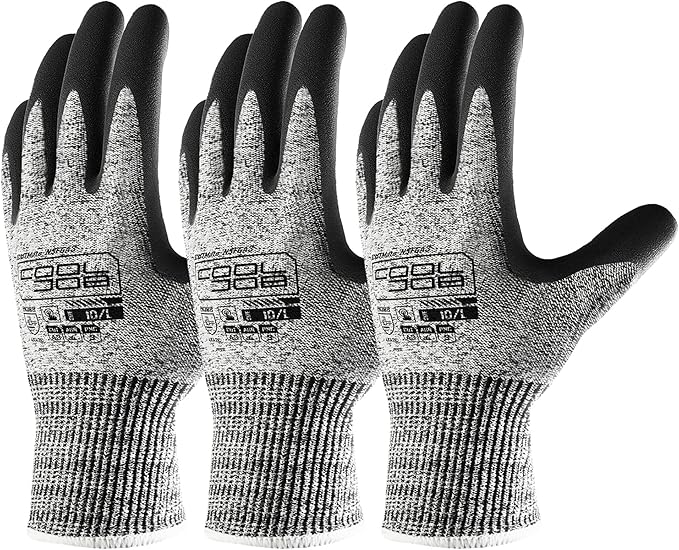 COOLJOB A3 Cut Resistant Safety Work Gloves with Nitrile Grip, Touchscreen & Flexible for Gardening Fishing Construction
