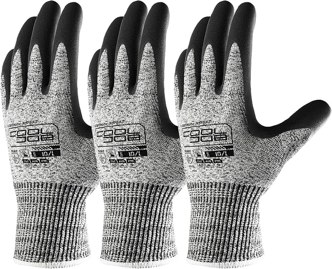 COOLJOB A3 Cut Resistant Safety Work Gloves with Nitrile Grip, Touchscreen & Flexible for Gardening Fishing Construction