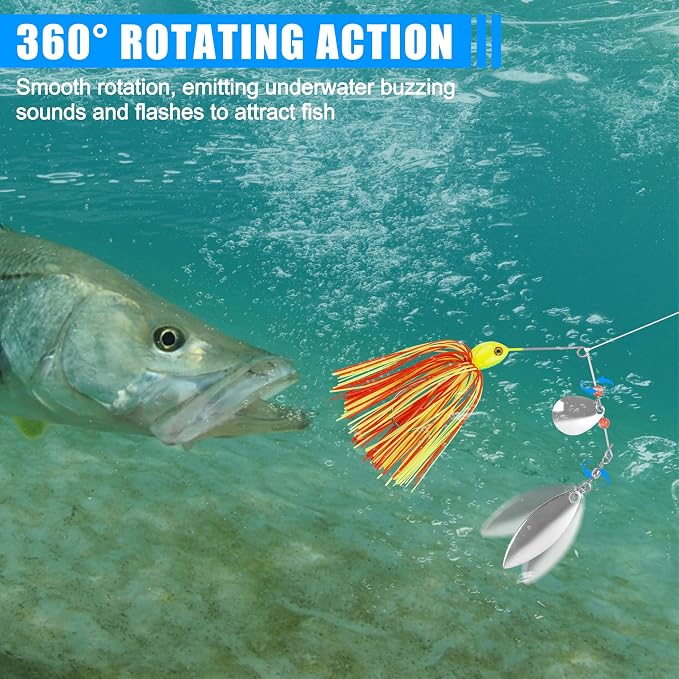 Fishing Lures Spinnerbaits,6/12pcs Bass Fishing Lures Weedless Spinner Baits Bass Lures Multicolor Buzzbaits Skirts Jigs for Bass Trout Walleye Pike Salmon Fishing