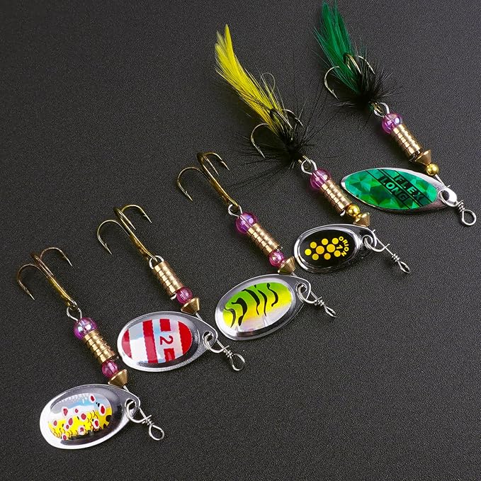 Fishing Lures Spinnerbait Kit Rooster Bait Tail Fishing Lures Inline Spinner Baits Bass Salmon Trout Spoon Hard Metal Spinnerbaits for Saltwater Freshwater