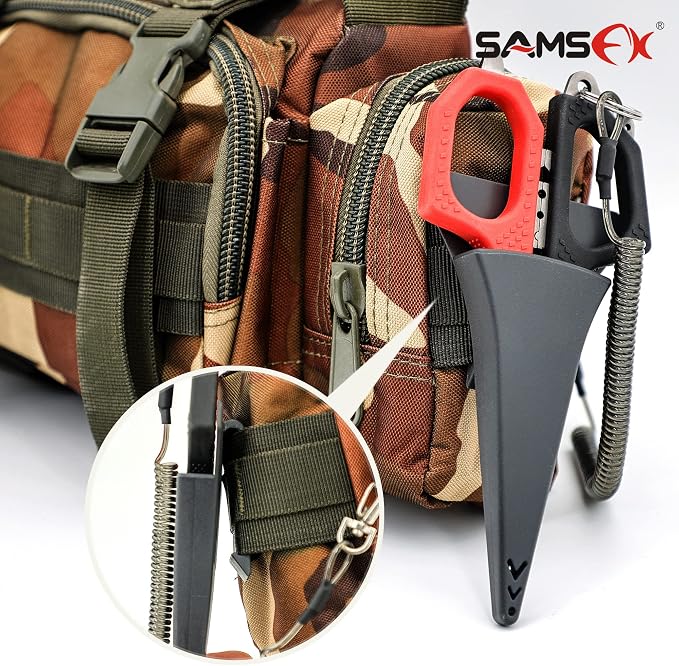 SAMSFX 6.5" Pro Fishing Shears Dual Serrated Blades, Fishing Braided Line Scissors with Titanium Coating, Non-Slip Grip & Multifunction Tool, Includes Hard Molded Locking Sheath & Coiled Lanyard