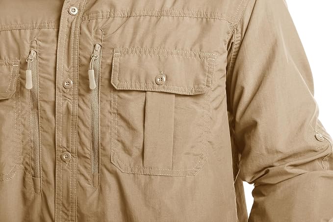 MAGCOMSEN Men's UPF 50+ Sun Protection Shirts, Button Down Long Sleeve Shirt for Hiking, Fishing, Safari