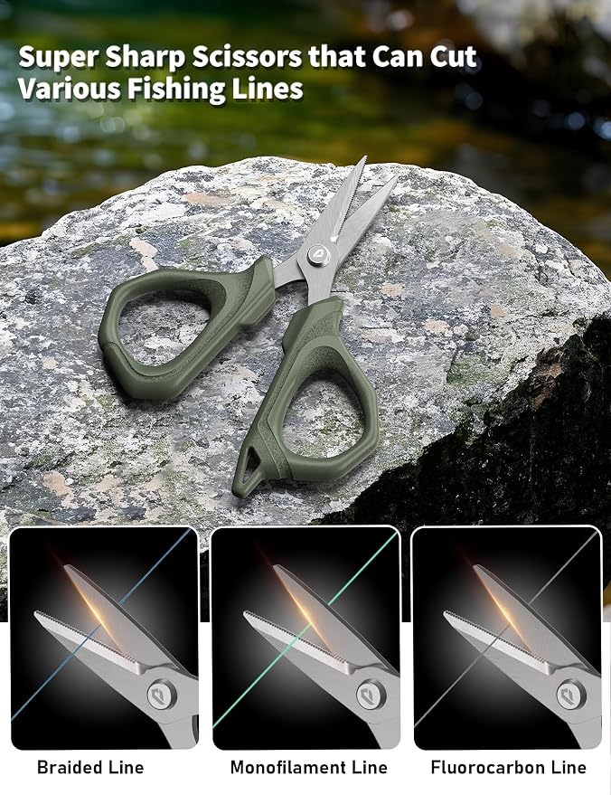 5PC Fishing Tool Kit - Fillet Knife, 2PC Fishing Pliers,Fishing Braid Scissors and Fish Lip Gripper, Fishing Gear for Fly Fishing, Ice Fishing