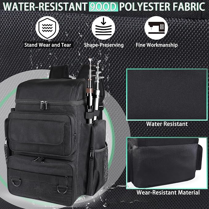 Fishing Backpack with 4 Tackle Boxes, 45L Large Tackle Backpack for Fishing,Camping,Hiking,Black