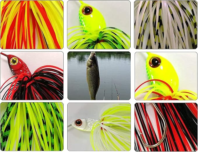 Bass Fishing Spinner Bait Kits Bass Lures Hard Metal Spinnerbait Jigs Multicolor Buzzbait Swimbaits Silicon Skirt Swim Jigs for Bass Trout Pike Salmon Walleye Freshwater Saltwater