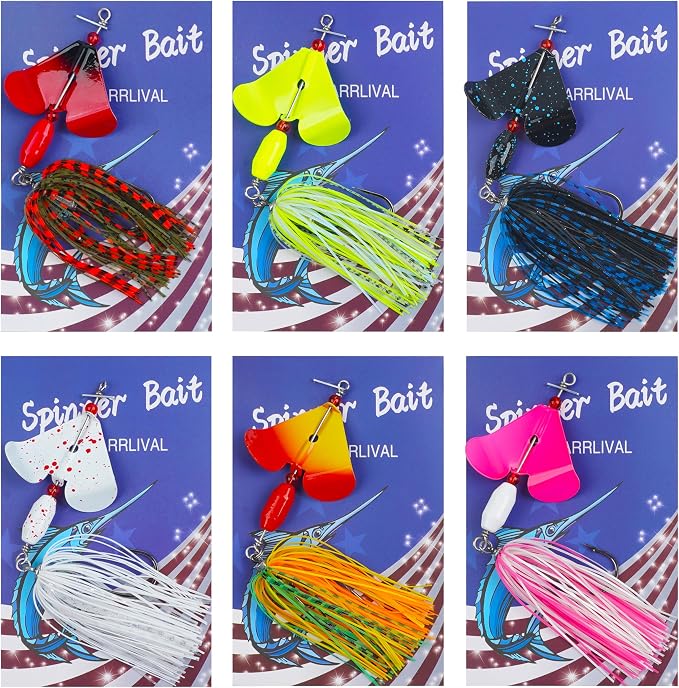 Spinnerbait Fishing Lures Kit - 6/12pcs Bass Fishing Buzzbait Lures Spinner Baits for Bass Trout Pike Salmon Multicolor Swimbait Buzz Bait Metal Spinner baits Swim Jigs Freshwater Saltwater