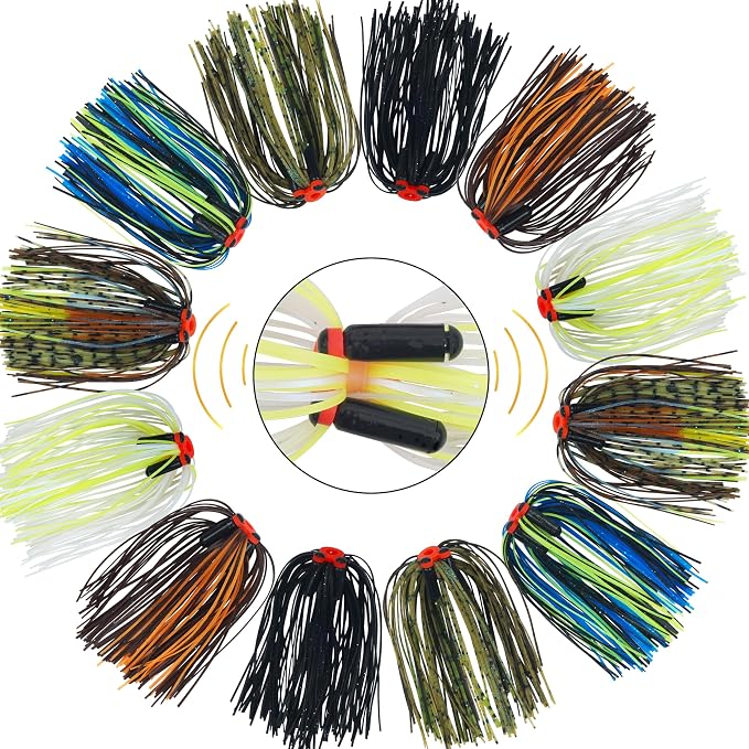 Silicone Spinnerbait Skirts Replacement Jig Skirts Kit with Tube Rattles, 12/18/24 Bundles DIY Fishing Lures Buzzbait Spoon Blade Squid Jig Fly Tying Material