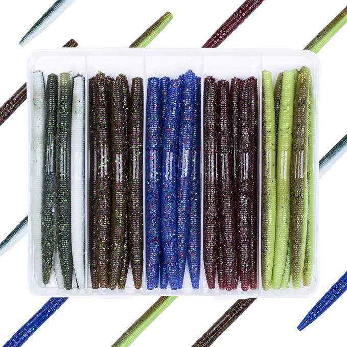 30/50/78/100Pcs Senko Worms Kit – 4"/5" Soft Plastic Fishing Lures with Salt Impregnation for Bass Fishing