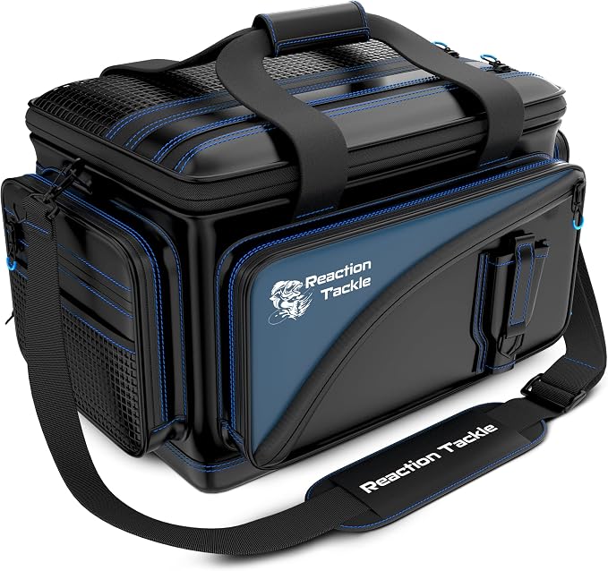 Reaction Tackle Fishing Tackle Bag – Salt Water Resistant Fishing Bag, 1000D PVC Waterproof Material, Tackle Box Organizer with Dividers for 3600 or 3700 Trays