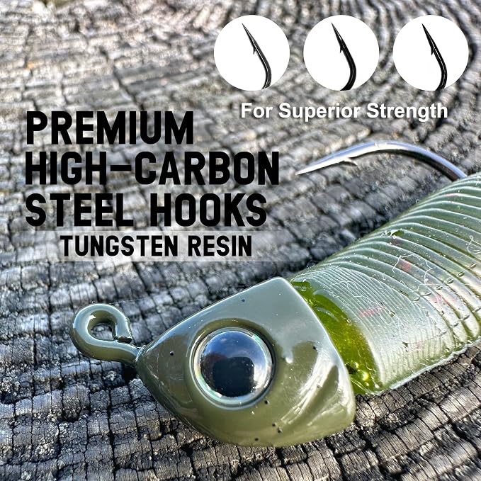 Reaction Tackle Tungsten Swimbait Jig Heads - 3D Realistic Eyes Attract Bass and More- Swim Bait Jig Head Fishing Hooks for use with Freshwater or Saltwater Fishing Lures (5-Pack)