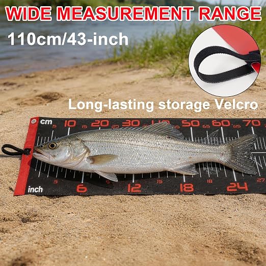RUTU 43-inch Fishing Tape Measure, 110cm Outdoor Fishing Measuring Ruler, Dual-Scale Fishing Tape, Metric and Imperial Measurements, Waterproof UV-Resistant Fishing Measuring Tool, 25cm/9.8-in Width