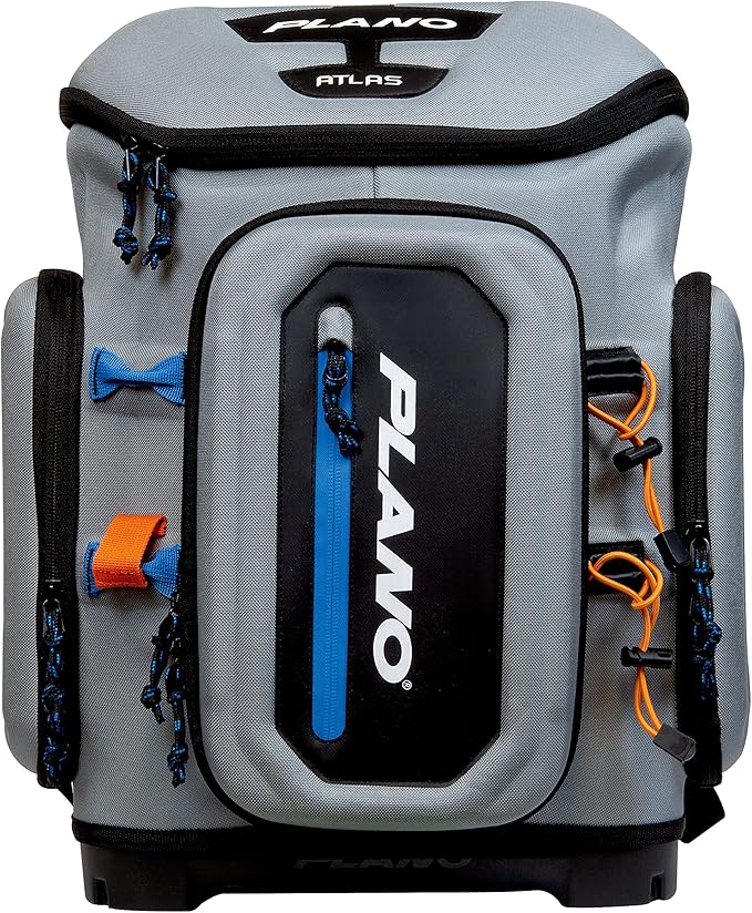 Plano Atlas 3700 Tackle Fishing Backpack, Gray EVA Material, Includes 3 3750 StowAway Utility Boxes for Worms, Lures, & Baits, Waterproof & Non-Skid Base, Grey
