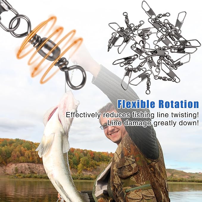 SILANON Fishing Barrel Swivel with Safety Snap,145/160pcs High Strength Fishing Snap Swivels Stainless Steel Line Connector Saltwater Fishing Tackle Accessories