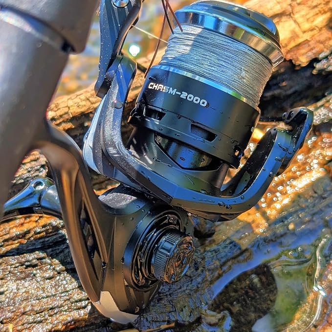 RIFT Chasm Spinning Reel, Carbon Disc Drag System, 5.2:1 Gear Ratio, 7+1 Stainless Steel Ball Bearings, CNC Aluminum Spool, Knurled Spool Center, Ambidextrous