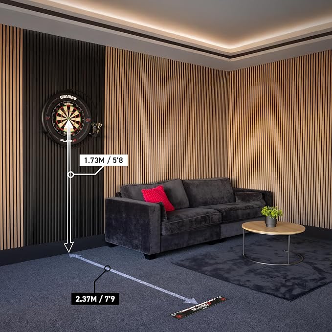 Winmau Darts Oche Line - High Visibility Throw Line Marker with Toe Markers for Consistent Stance - Self-Adhesive, Sticks to Hard Floors (Wood/Tile/Laminate) - Regulation Distance