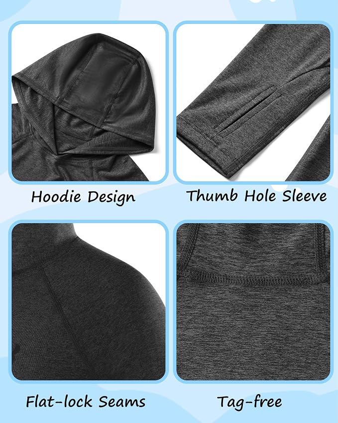 Roadbox Boys Rash Guard Hooded Fishing Shirt, Kids UPF 50+ Long Sleeve Sun Hoodie, Youth UV Protection Beach Swim Shirts