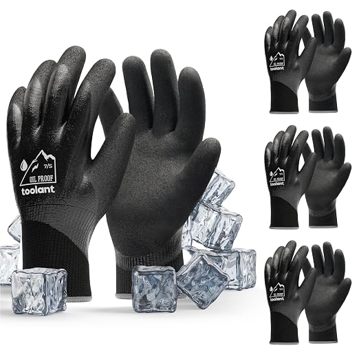 toolant Waterproof Gloves Bulk Pack for Men and Women, 3 Pairs, Freezer Gloves with Grip, Double Nitrile Dipped for Extreme Oil Repellent, for Construction, Mechanics, Mining, Plumbing, Black, Small