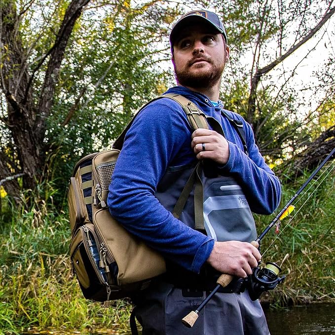 Piscifun Fishing Backpack with 2 Rod Holders & 4 Tackle Boxes, Large Tackle Storage Bag With Rain Cover for Fishing Gear