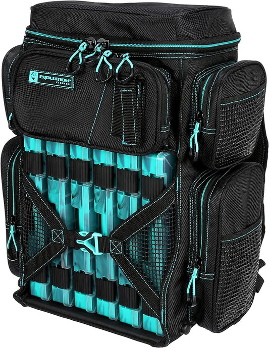 Evolution Fishing Drift Series Tackle Backpack, Outdoor Rucksack w/ 6 Fishing Tackle Trays, Heavy Duty