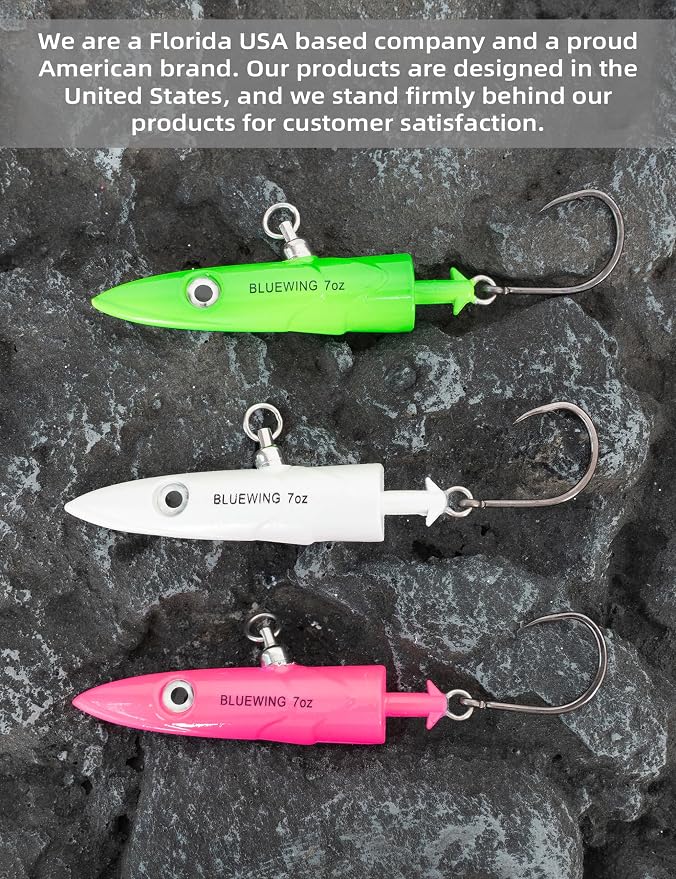 BLUEWING Jig Heads Saltwater 2oz,3oz,4oz,5oz,6oz,7oz Swimming Jigheads 1pc with High Carbon Steel Swing Hook and 6in/9in Replacement Tail Big Game Fishing Lures