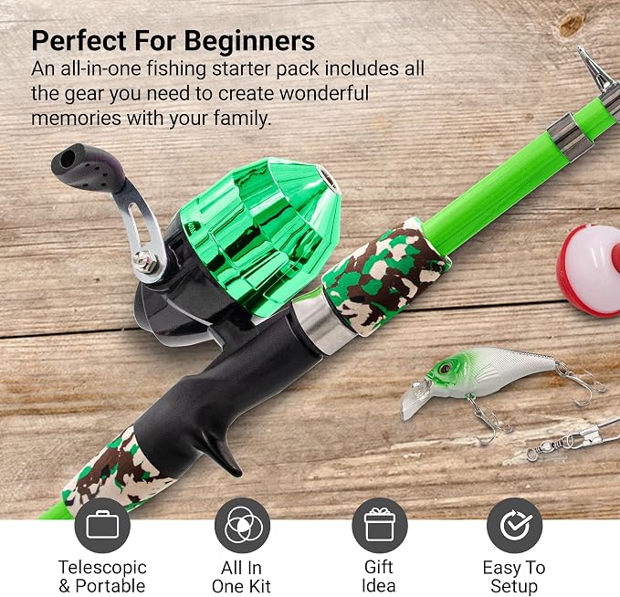 Lanaak Kids Fishing Pole, Kids Portable Telescopic Fishing Rod Set, Tackle Box and Fishing Net Combo Kit, Kids Fishing Gear for Boys and Girls Age 5-10 and Youth