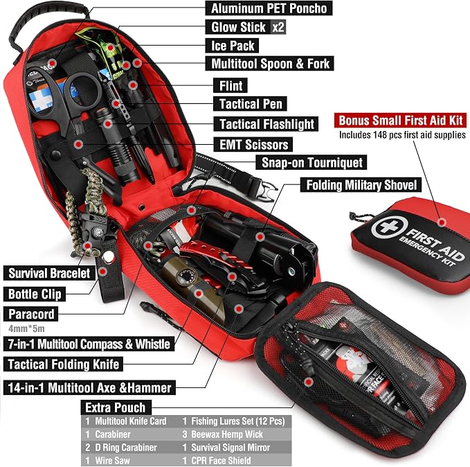 Survival First Aid Kit, 190 Pcs Survival Gear and Medical Supplies, Military IFAK EMT Molle Tactical Pouch for Outdoor, Camping, Hiking, Car, Vehicles and More