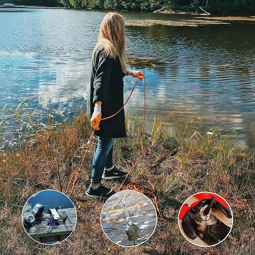 MUTUACTOR Double-Sided Fishing Magnet Kit,Combined 700lbs Fishing Magnets Heavy Duty,Dia.2.36''Permanent Neodymium Rare Earth Magnet with 65Ft Salvage Rope Sturdy Gloves Bag for Recovery Treasures