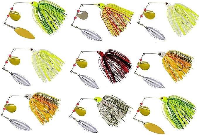 Bass Fishing Spinner Bait Kits Bass Lures Hard Metal Spinnerbait Jigs Multicolor Buzzbait Swimbaits Silicon Skirt Swim Jigs for Bass Trout Pike Salmon Walleye Freshwater Saltwater