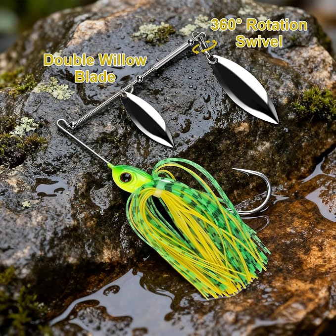 5 Pcs Bass Spinner Baits, Fishing Lures with Skirt, Metal Blade Spinnerbait for Trout, Salmon, Pike, and Predatory Fish