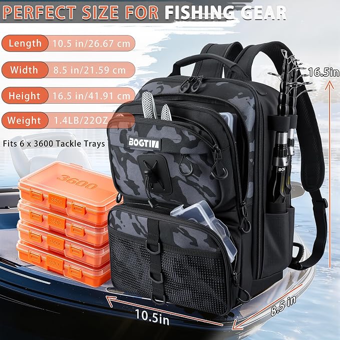 Fishing Backpack with Tackle Boxes & Lures Kit Lightweight 25L Tackle Bag with Fishing Gear and Rod Holder, Fish Gifts for Men Woman-Camo Backpack
