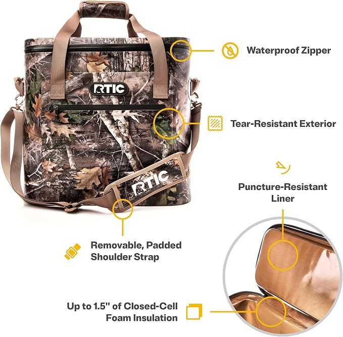 RTIC Ultra-Tough Soft Cooler 50 Can, Insulated Bag Portable Ice Chest Box for Lunch, Beach, Drink, Beverage, Travel, Camping, Picnic, Car, Trips, Floating Cooler Leak-Proof with Zipper