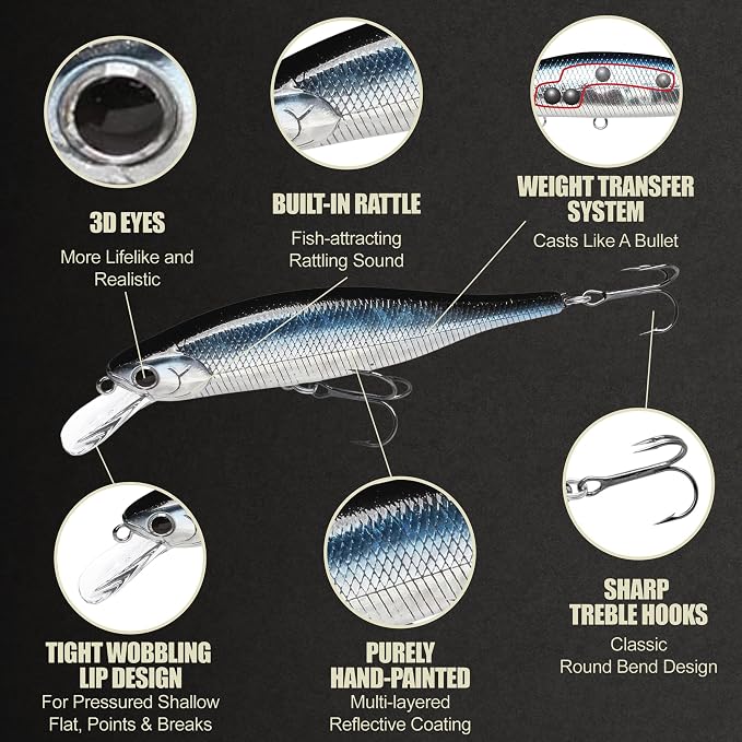 LUCKY CRAFT Lightning Pointer 98XR, Freshwater Bass Fishing Lures and Walleye Fishing Lures, 4" Slow Sinking Jerkbait, 6-7ft Depth, Largemouth Smallmouth, Tournament Fishing Gear