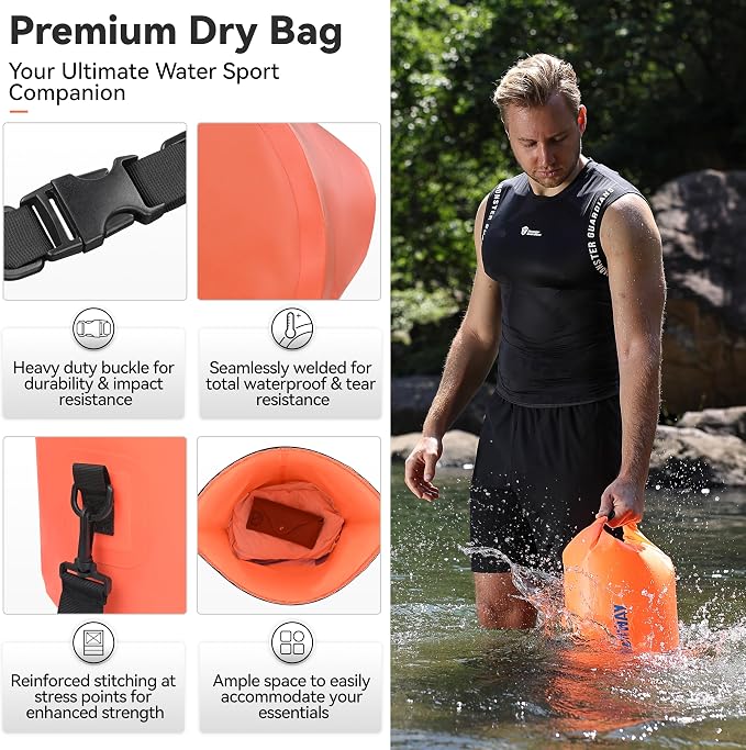 MARCHWAY Floating Waterproof Dry Bag Backpack 5L/10L/20L/30L/40L, Roll Top Sack Keeps Gear Dry for Kayaking, Rafting, Boating, Swimming, Camping, Hiking, Beach, Fishing